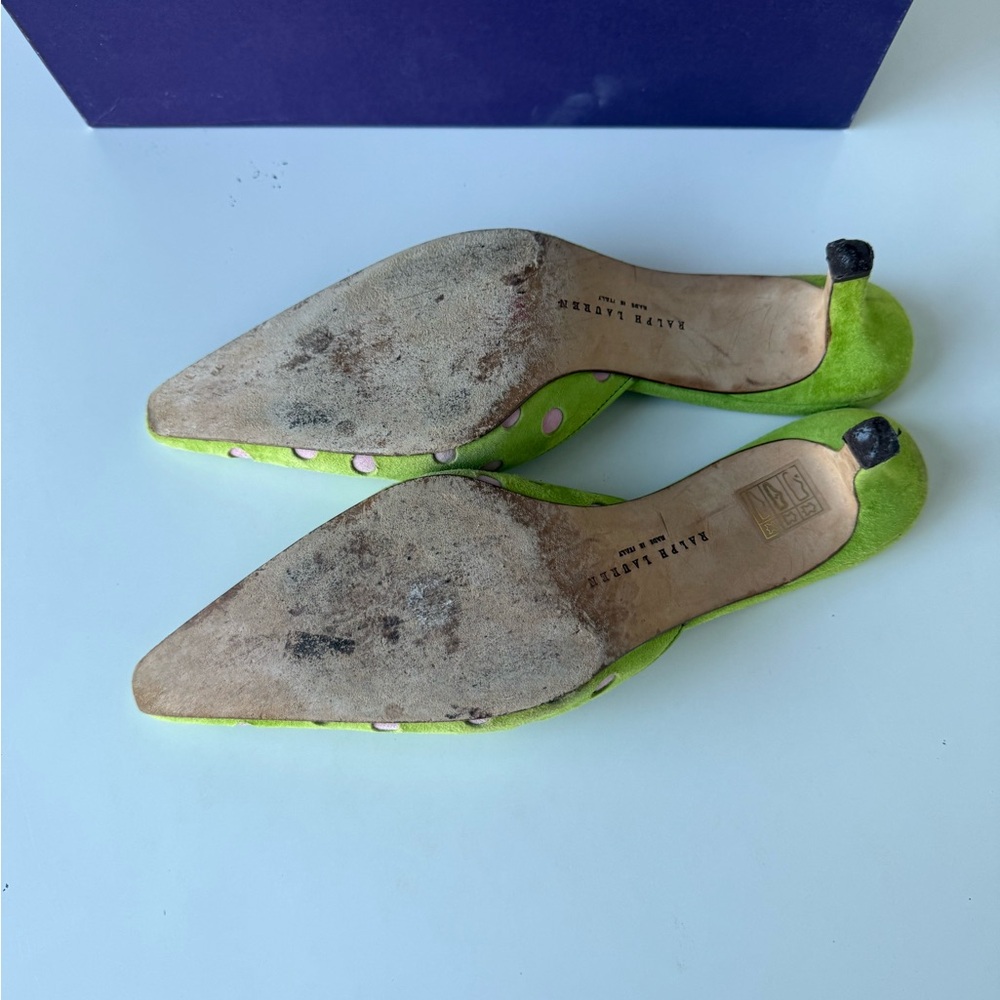 Ralph Lauren Lime Green Mules with Pink Polka Dots size -7 PREOWNED - Picture 6 of 6